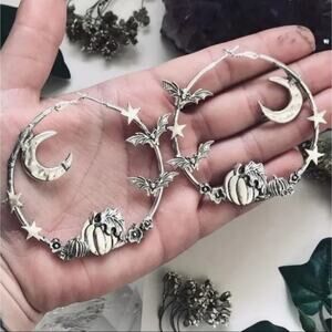 Fall Halloween Thanksgiving hoop earrings, moons, stars, bats & pumpkins
